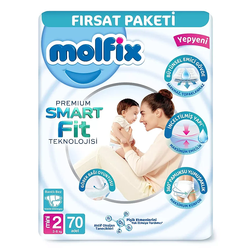 Molfix Premium Smart Fit Bebek Bezi 2 Beden Mini 70li Fırsat Paketi - 1