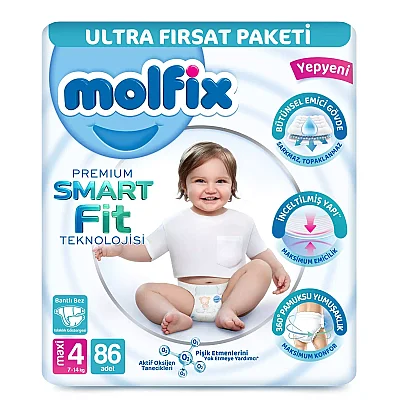 Molfix Premium Smart Fit Bebek Bezi  4 Beden Maxi 86lı Ultra Fırsat Paketi