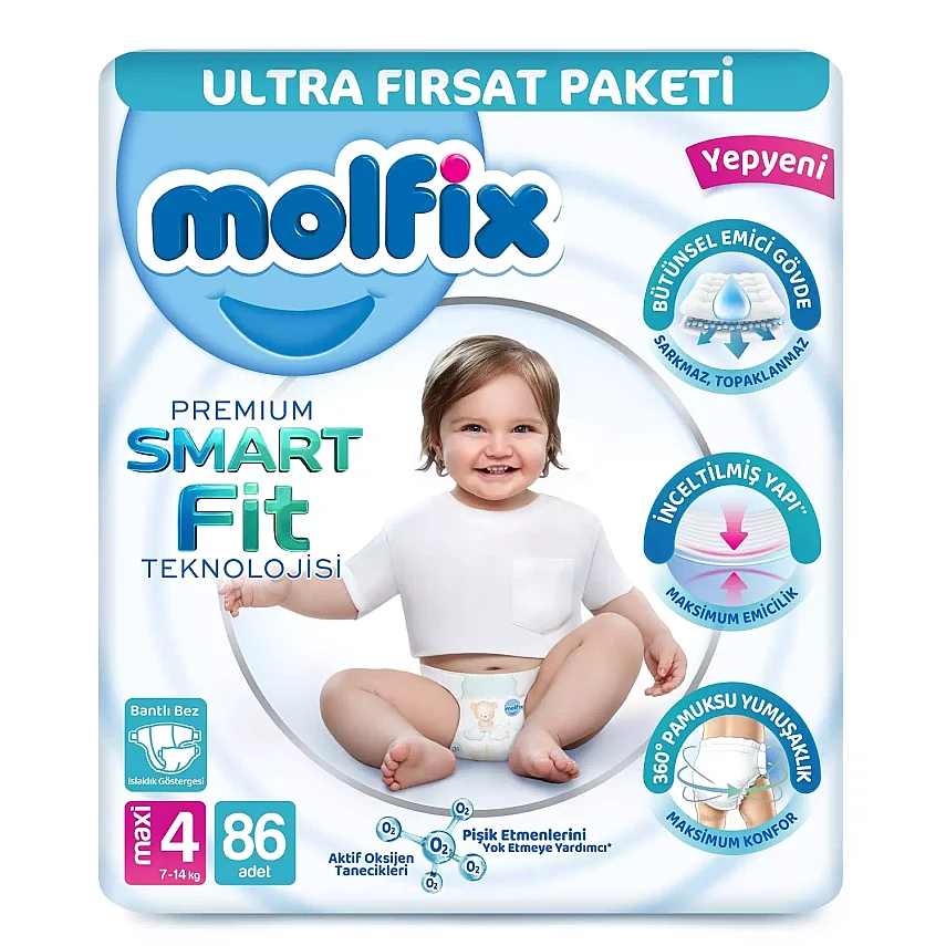 Molfix Premium Smart Fit Bebek Bezi  4 Beden Maxi 86lı Ultra Fırsat Paketi - 1