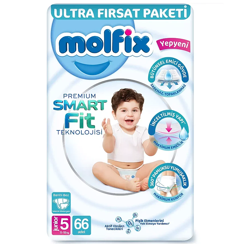 Molfix Premium Smart Fit Bebek Bezi  5 Beden Junior 66lı Ultra Fırsat Paketi - 1