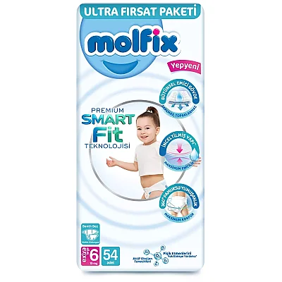 Molfix Premium Smart Fit Bebek Bezi  6 Beden XLarge 54lü Ultra Fırsat Paketi 