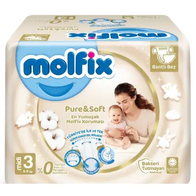 Molfix Pure&Soft Bebek Bezi 3 Beden Midi 98Li Ultra Avantaj Paketi (1)