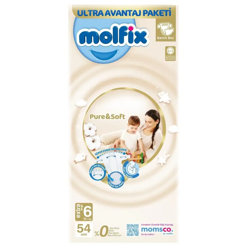 Molfix Pure&Soft Bebek Bezi 6 Beden XL 54lü Ultra Avantaj Paketi - 1
