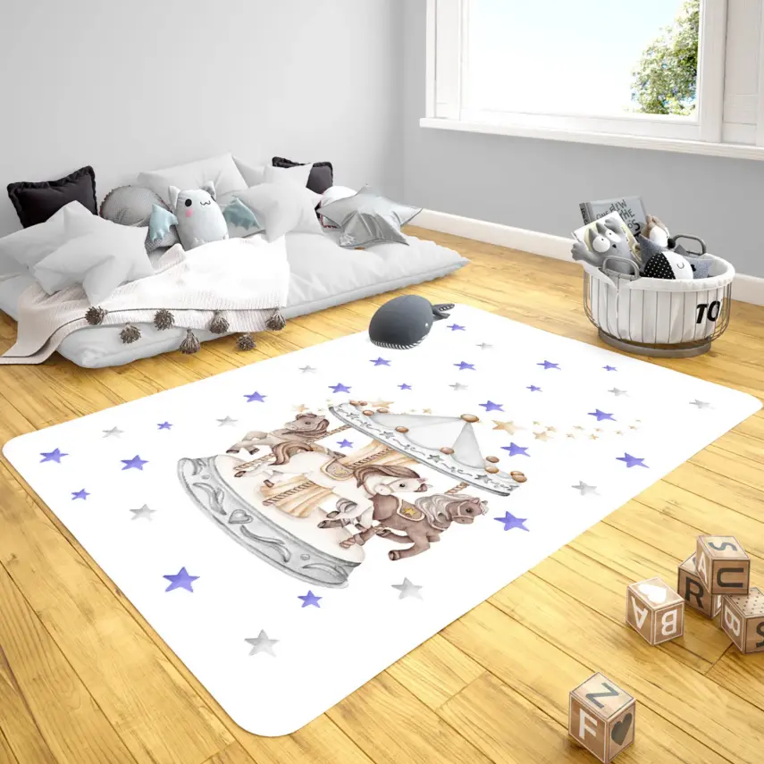 Momys Care Atlı Karınca Dönme Dolap Çocuk Odası Halı 100x160 Cm - 1