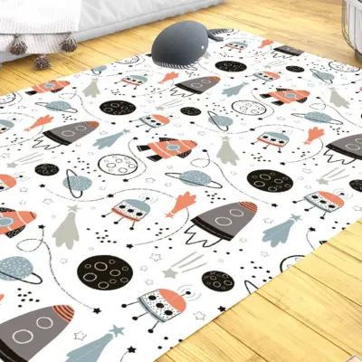 Momys Care Sevimli Hayvanlar Uzayda Çocuk Odası Halı Model 100x160 Cm (1)