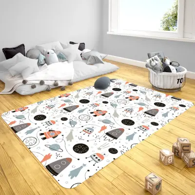 Momys Care Sevimli Hayvanlar Uzayda Çocuk Odası Halı Model 100x160 Cm