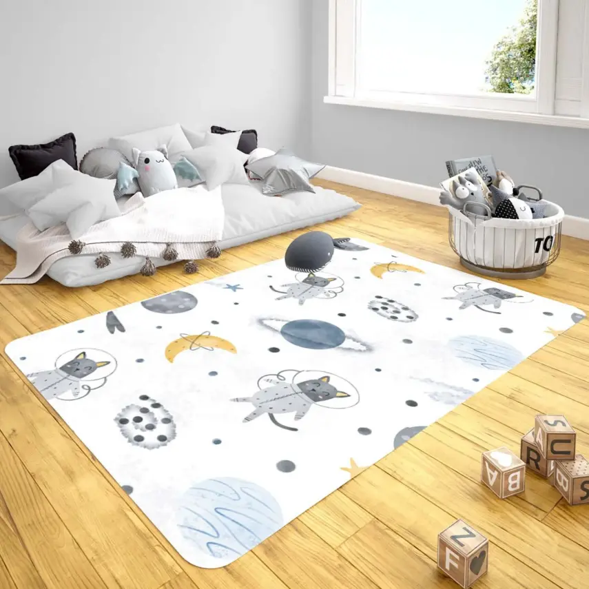 Momys Care Uzay Yolculuğu Sevimli Hayvanlar Çocuk Odası Halı  100X160 Cm - 1