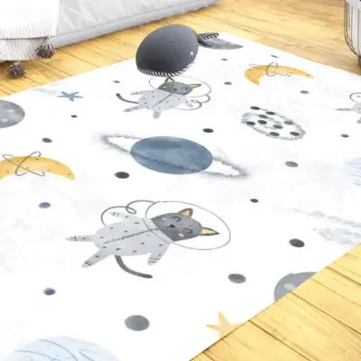 Momys Care Uzay Yolculuğu Sevimli Hayvanlar Çocuk Odası Halı  100X160 Cm (1)