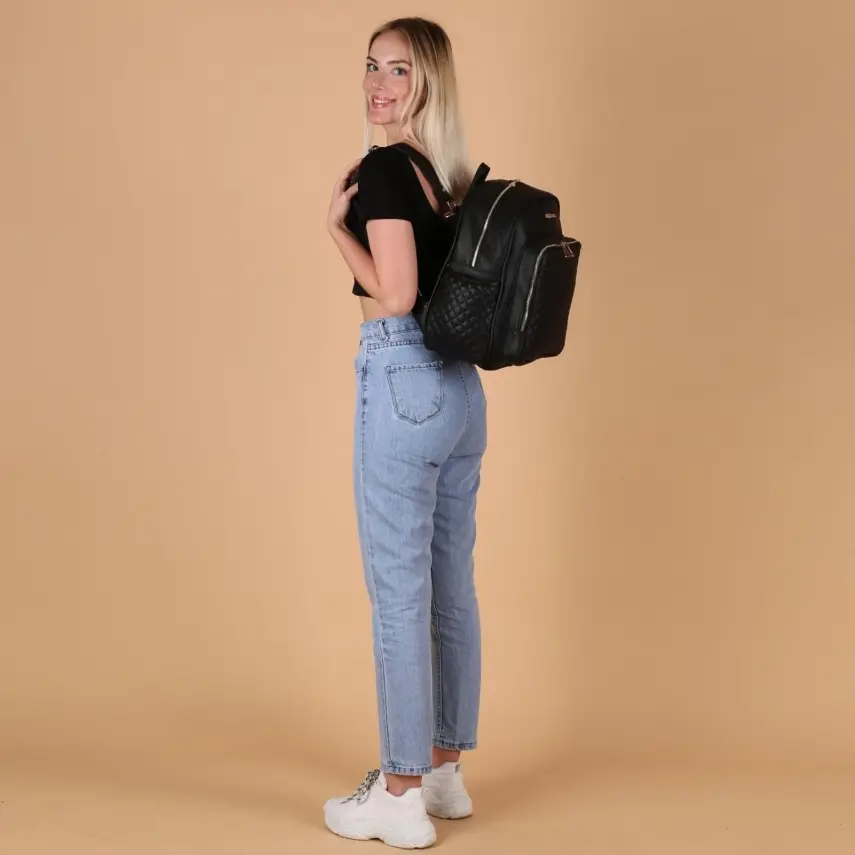 M&Y Collection Dust Deri Anne Bebek Sırt Çantası Siyah - 7