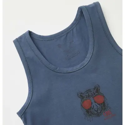 Natuline Organik Erkek Bebek Atleti Likralı Cool Tiger 2li İndigo - Gri Melanj - 10