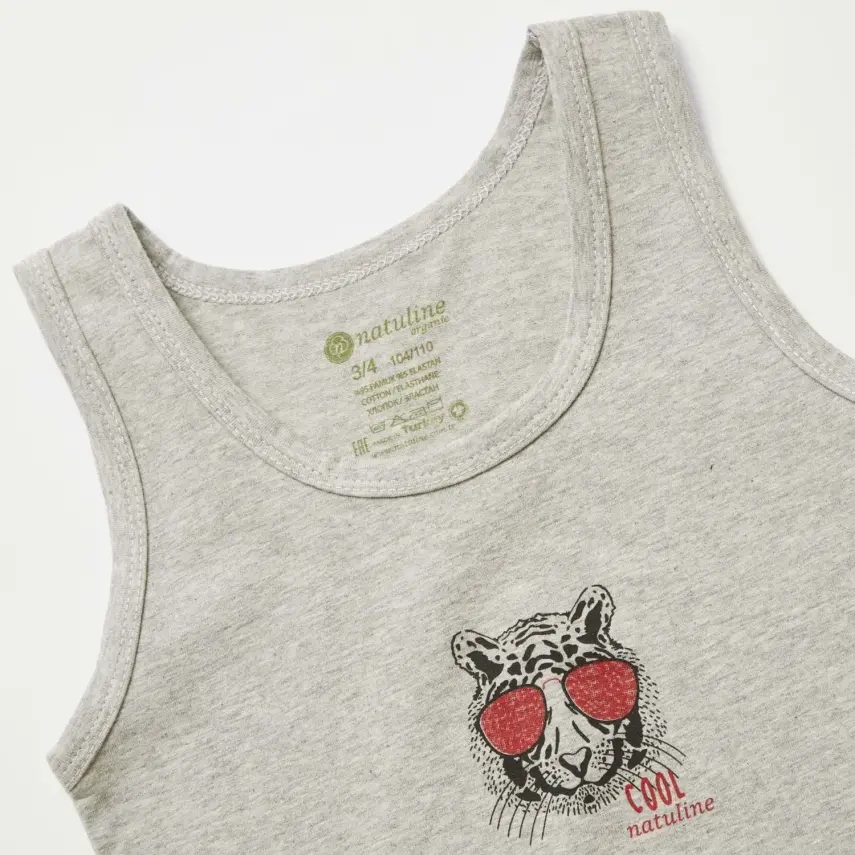 Natuline Organik Erkek Bebek Atleti Likralı Cool Tiger 2li İndigo - Gri Melanj - 6