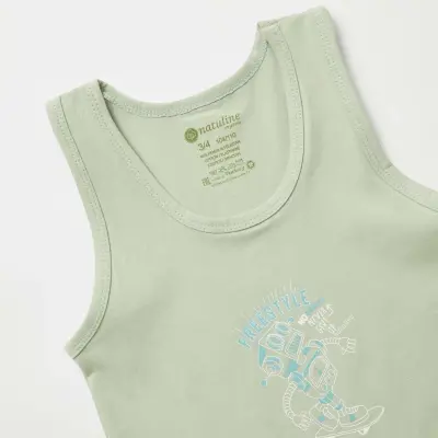 Natuline Organik Erkek Bebek Atleti Likralı Freestyle Robot 2li Çağla Yeşili - Lacivert - 7