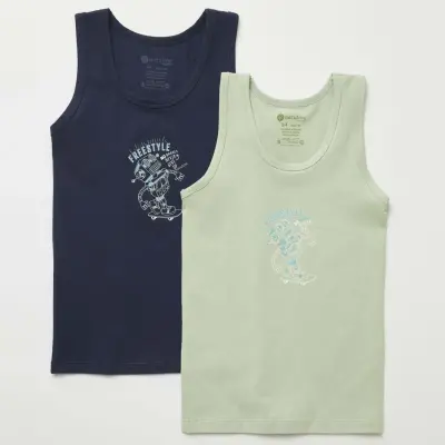 Natuline Organik Erkek Bebek Atleti Likralı Freestyle Robot 2li Çağla Yeşili - Lacivert - 8