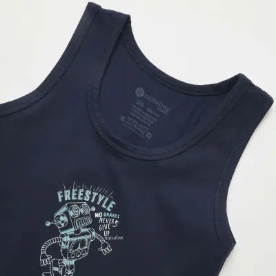 Natuline Organik Erkek Bebek Atleti Likralı Freestyle Robot 2li Çağla Yeşili - Lacivert - 14