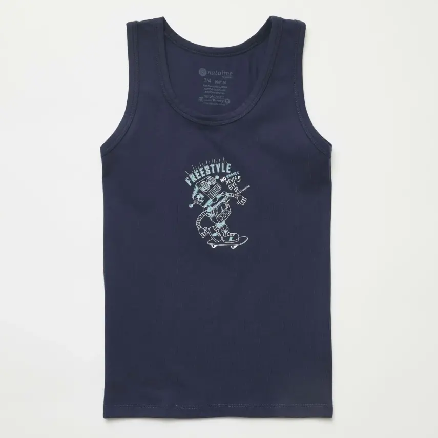 Natuline Organik Erkek Bebek Atleti Likralı Freestyle Robot 2li Çağla Yeşili - Lacivert - 11