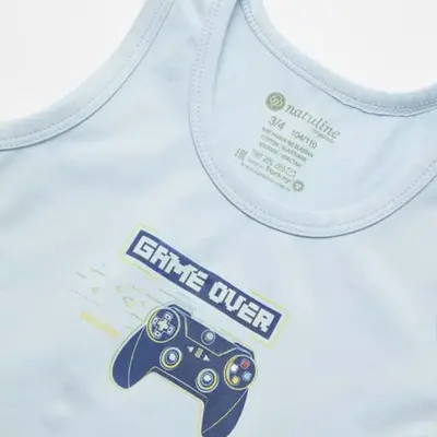 Natuline Organik Erkek Bebek Atleti Likralı Game Over 2li Mavi - Gri Melanj (1)