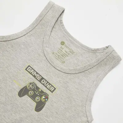 Natuline Organik Erkek Bebek Atleti Likralı Game Over 2li Mavi - Gri Melanj - 4