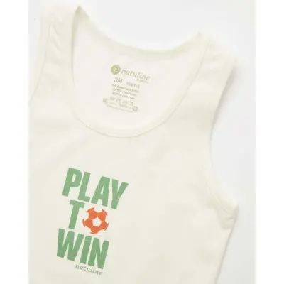 Natuline Organik Erkek Bebek Atleti Likralı Play To Win 2li Çağla Yeşili - Ekru (1)