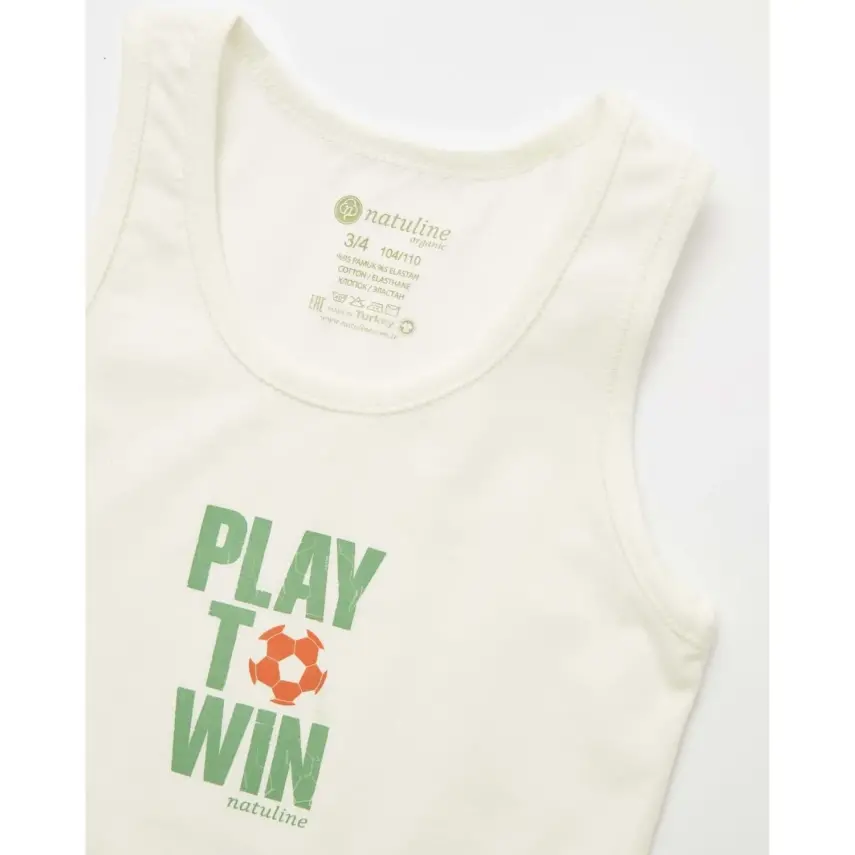 Natuline Organik Erkek Bebek Atleti Likralı Play To Win 2li Çağla Yeşili - Ekru - 5