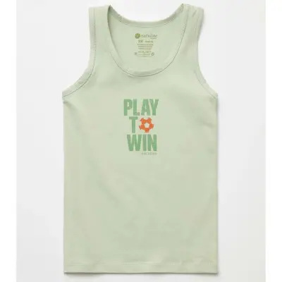 Natuline Organik Erkek Bebek Atleti Likralı Play To Win 2li Çağla Yeşili - Ekru - 3