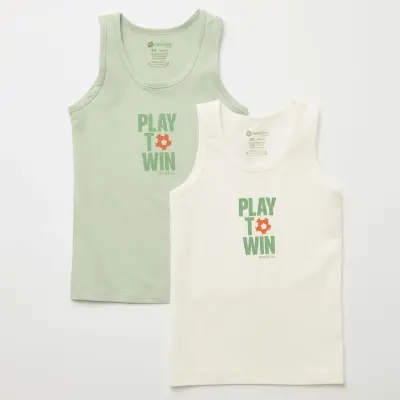 Natuline Organik Erkek Bebek Atleti Likralı Play To Win 2li Çağla Yeşili - Ekru - 9