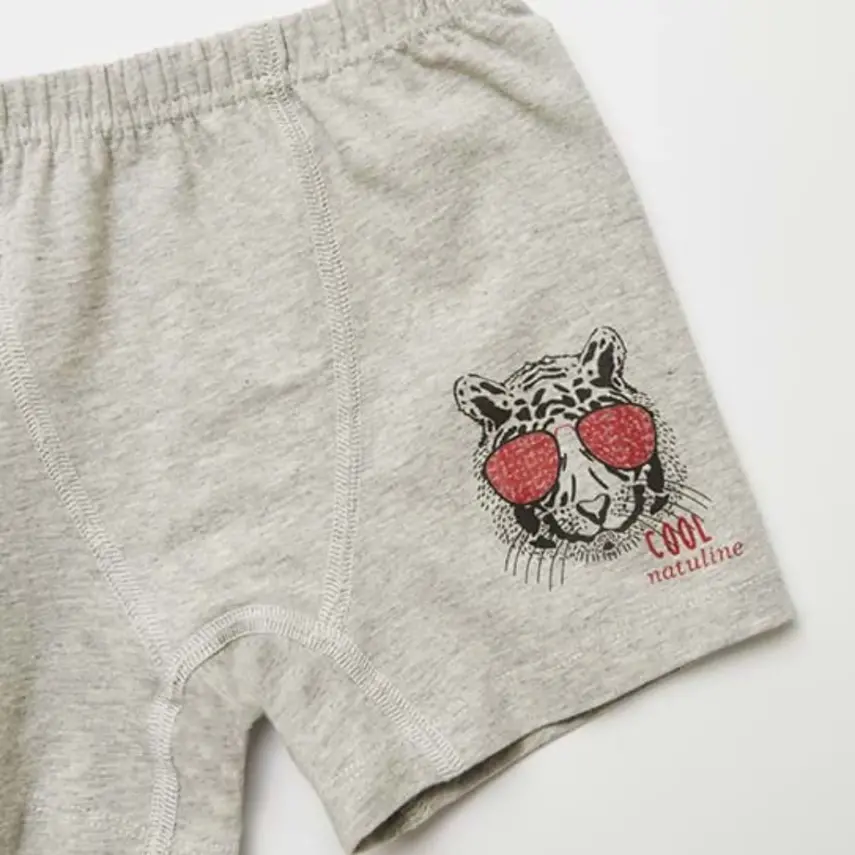Natuline Organik Erkek Boxer Likralı Cool Tiger 2li İndigo - Gri Melanj - 11