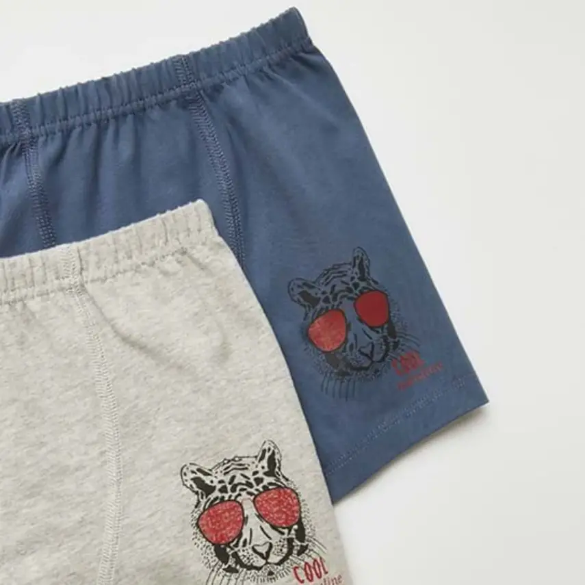 Natuline Organik Erkek Boxer Likralı Cool Tiger 2li İndigo - Gri Melanj - 3