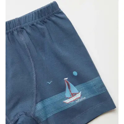 Natuline Organik Erkek Boxer Likralı Tekne Çizgili 2li Mavi - İndigo (1)