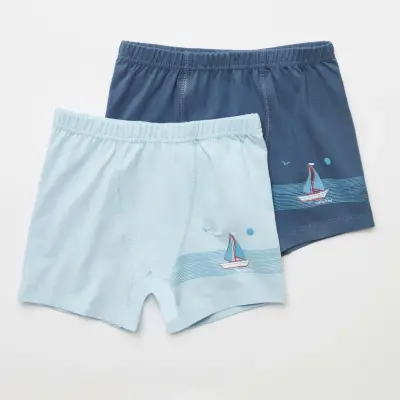 Natuline Organik Erkek Boxer Likralı Tekne Çizgili 2li Mavi - İndigo