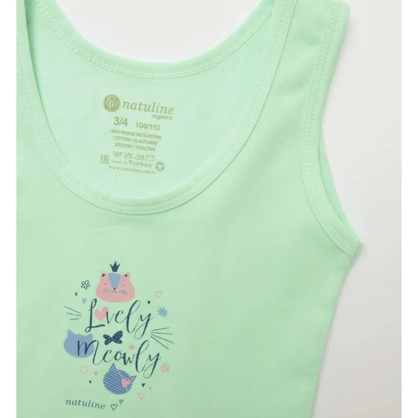 Natuline Organik Kız Atlet Likralı Lovely Meowly 2li Pembe - Yeşil - 2