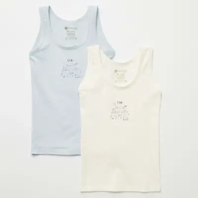 Natuline Organik Kız Bebek Atleti Likralı Fun Cat 2li Açık Mavi - Ekru - 14