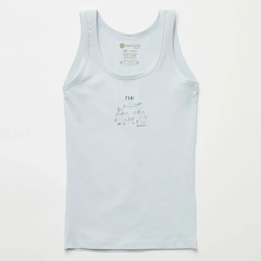 Natuline Organik Kız Bebek Atleti Likralı Fun Cat 2li Açık Mavi - Ekru - 3