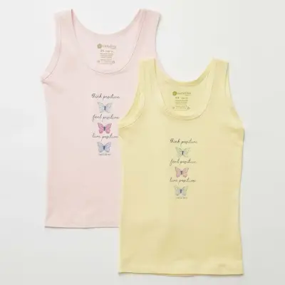 Natuline Organik Kız Bebek Atleti likralı Positive Butterfly 2li Pembe - Sarı