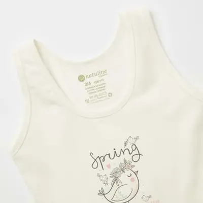 Natuline Organik Kız Bebek Atleti Likralı Spring Bird 2li Pembe - Ekru (1)