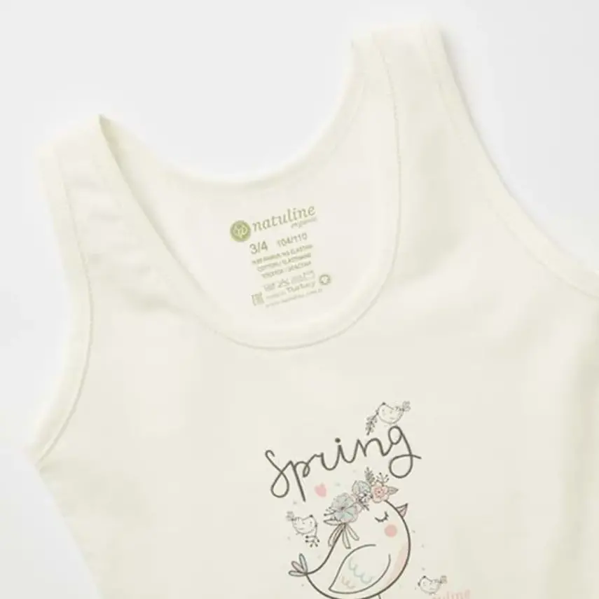 Natuline Organik Kız Bebek Atleti Likralı Spring Bird 2li Pembe - Ekru - 5