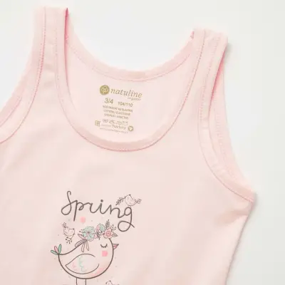 Natuline Organik Kız Bebek Atleti Likralı Spring Bird 2li Pembe - Ekru - 10