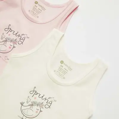 Natuline Organik Kız Bebek Atleti Likralı Spring Bird 2li Pembe - Ekru - 3