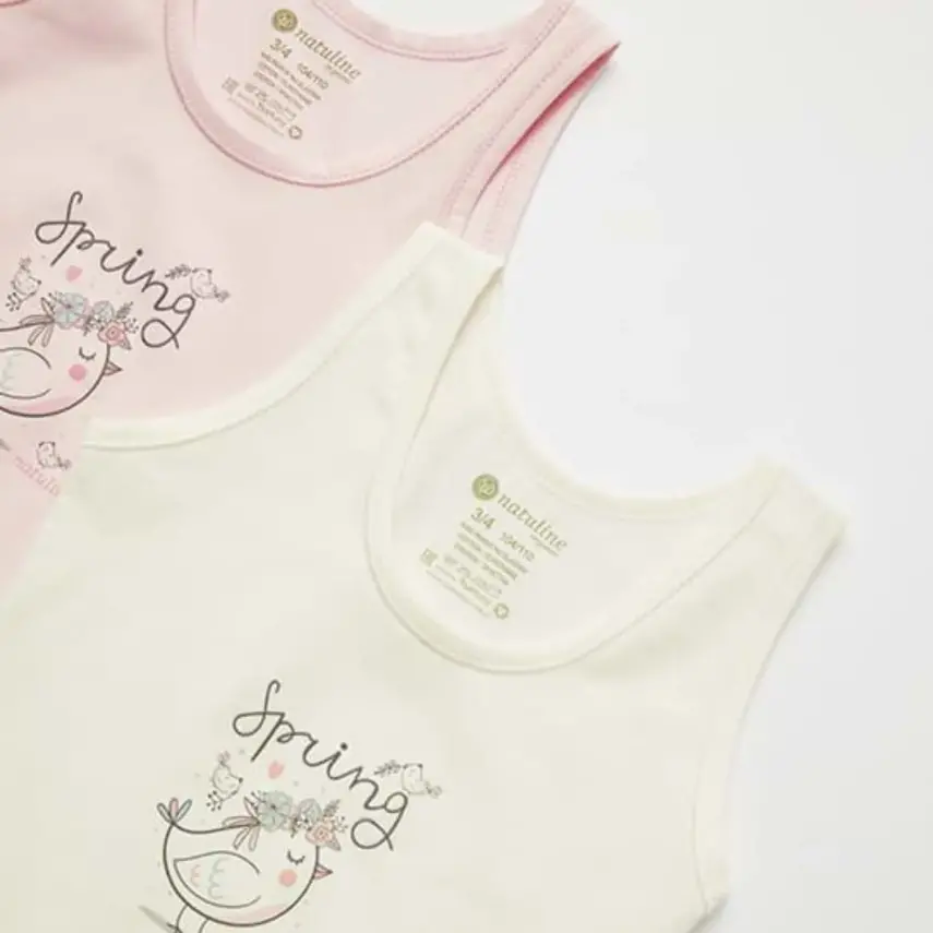 Natuline Organik Kız Bebek Atleti Likralı Spring Bird 2li Pembe - Ekru - 16