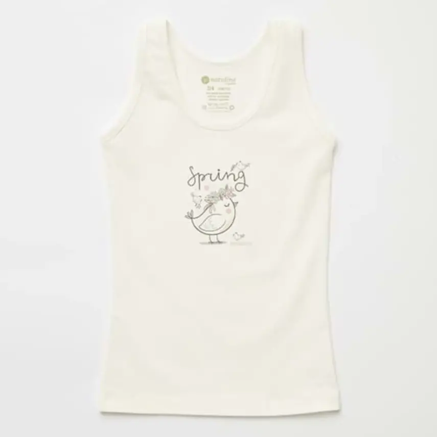 Natuline Organik Kız Bebek Atleti Likralı Spring Bird 2li Pembe - Ekru - 19