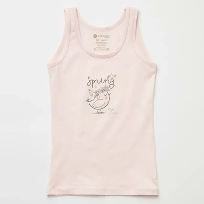 Natuline Organik Kız Bebek Atleti Likralı Spring Bird 2li Pembe - Ekru - 22