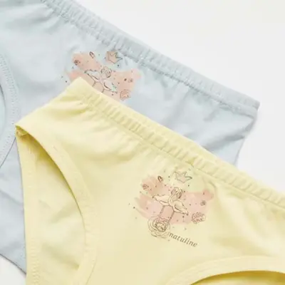Natuline Organik Kız Külot Likralı Queen Swan 2li Açık Mavi - Sarı (1)