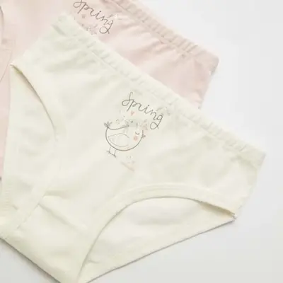 Natuline Organik Kız Slip Likralı Spring Bird 2li Pembe - Ekru (1)
