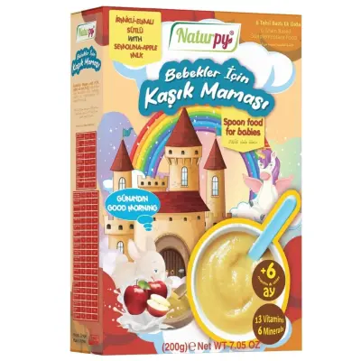 Naturpy 6 Tahıllı Sütlü İrmik ve Elmalı Kaşık Maması 200 gr (1)