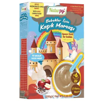 Naturpy 6 Tahıllı Sütlü Keçiboynuzlu ve Elmalı Kaşık Maması 200 gr