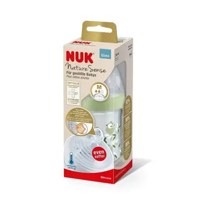 Nuk Nature Sense Isı Göstergeli Cam Biberon 240 ml Yeşil (1)