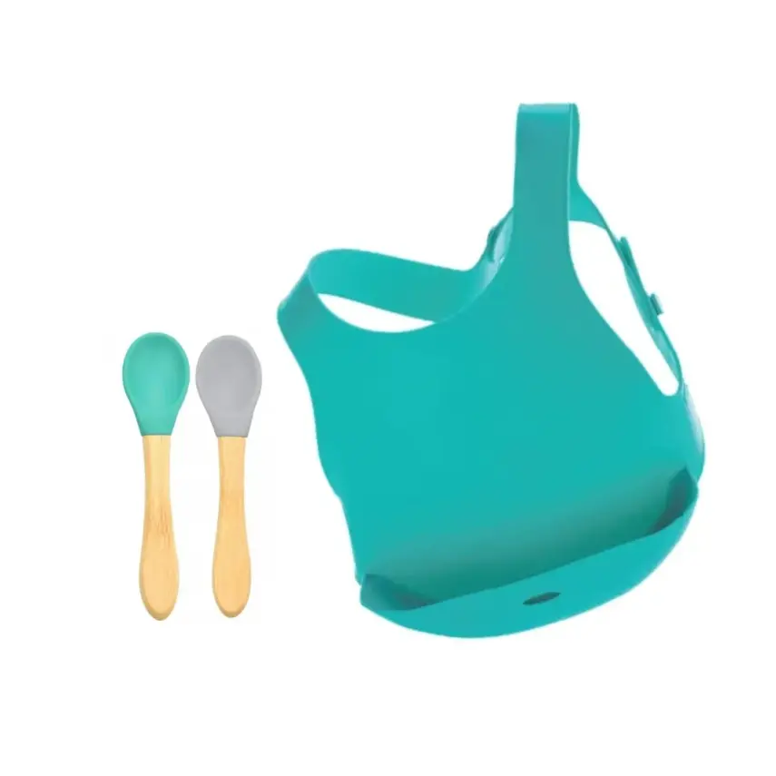 OiOi Mama Önlüğü Aqua Green, OiOi Mama Kaşığı 2li Aqua Green - Powder Grey - 1