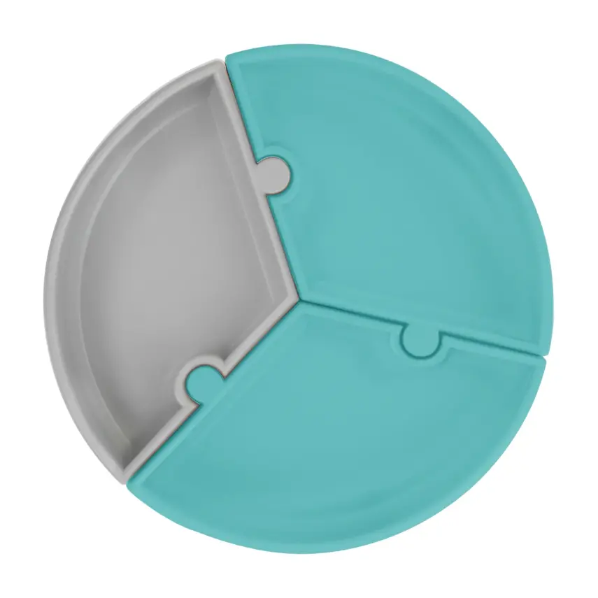 OiOi Puzzle Vakumlu Mama Tabağı Aqua Green - Powder Grey - 2