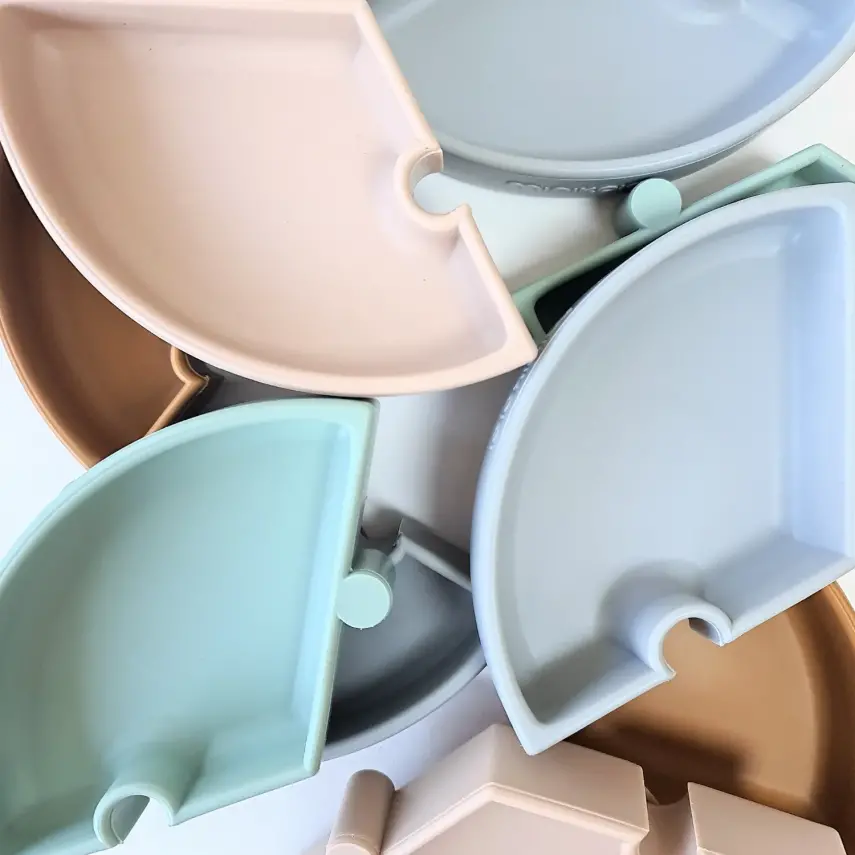 OiOi Puzzle Vakumlu Mama Tabağı Bubble Beige - Powder Grey - 4