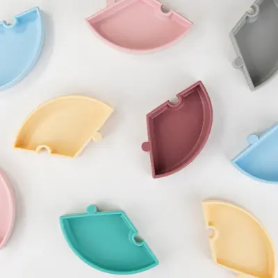 OiOi Puzzle Vakumlu Mama Tabağı Bubble Beige - Powder Grey - 3