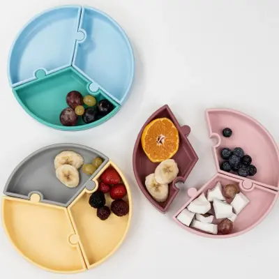 OiOi Puzzle Vakumlu Mama Tabağı Deep Blue - Powder Grey - 3